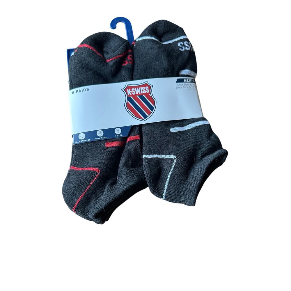K-SWISS Men's 6 Pairs Athletic Low-Cut SOCKS Half Cushion Y-Heel  Sz 6 - 12.5